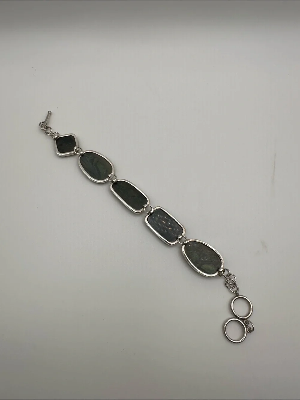 Lucas Lameth 925 Silver Abalone Stone Chain Link Ladies Toggle Bracelet